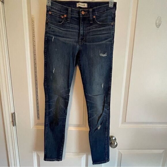 Madewell 9” High-Rise Skinny Jeans Size 26 Distressed Dark Wash - Picture 1 of 10